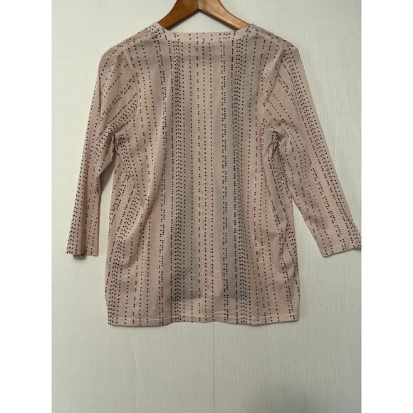 The Limited Women's Light Pink Black Micro Dot Blouse Lace Sheer V-Neck Medium - Picture 9 of 11